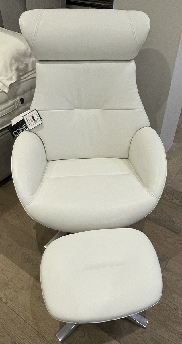 Conform Globe swivel chair and footstool in white leather